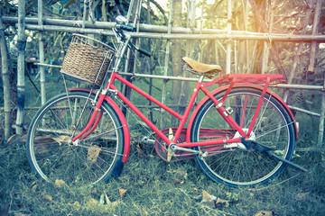 Fototapeta na wymiar red vintage bicycle;vintage filtered style