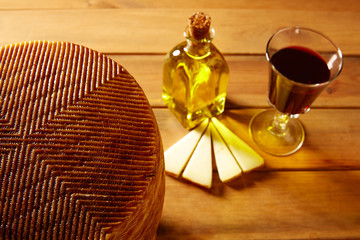 Manchego cheese from Spain in wooden table