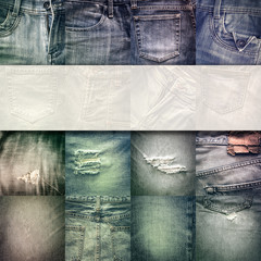 Collage set of jeans background with blank for text