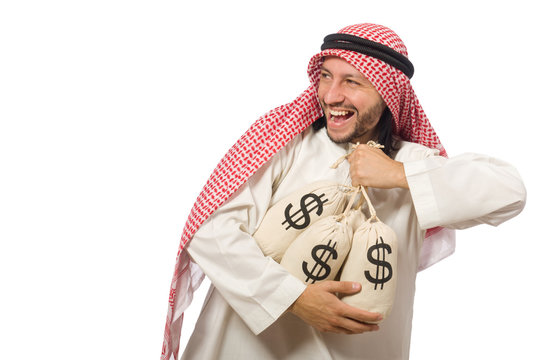 Arab businessman with sacks of money