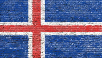 Fototapeta premium Iceland - National flag on Brick wall