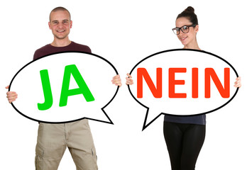 Junge Menschen Mann Frau wählen Wahl Abstimmung Ja Nein