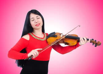 Young girl with violin on white