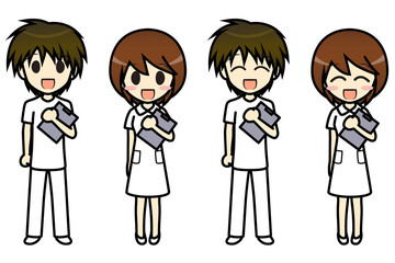 シンプルキャラクター　会話・表情イラスト集　看護師 男女 直立ポーズ