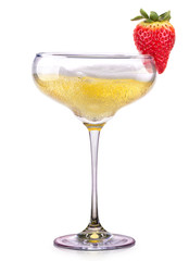 Glass of champagne with strawberry isolated on a white 