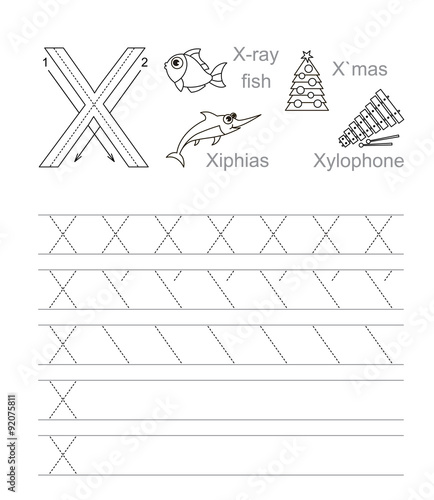 "Letter X. Learn handwriting." Stock image and royalty-free vector