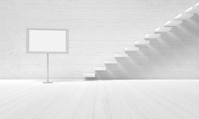 emty room with stairs and signage