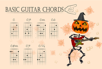 Basic guitar chords ,Vector illustration