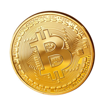 Studio shot of Bitcoin coin on a white background .Symbol of a new virtual currency .