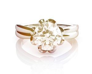 Fototapeta na wymiar Diamond wedding rings on white background
