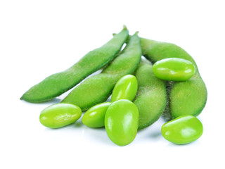 green soybeans on white background