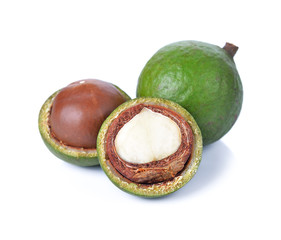 macadamia nuts on white background