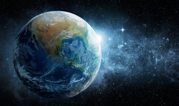 Fototapeta Earth and galaxy. Elements of this image furnished by NASA.