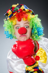 Funny clown with boxing gloves