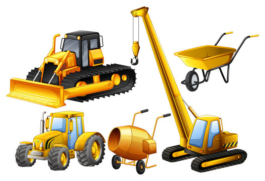 Tractor and other vehicles used in construction site