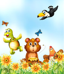 Animals in the flower garden