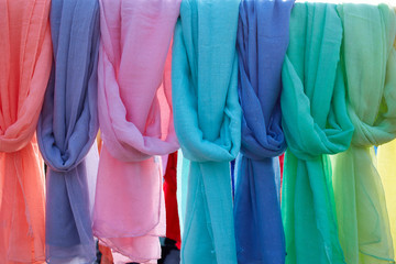 Scarf foulards in a row outdoor