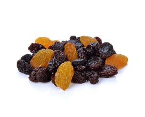 Dried raisins on a white background