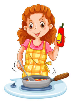 Woman cooking with a pan