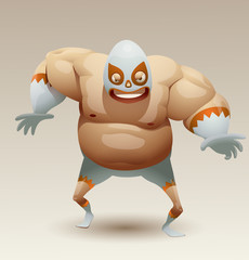 Vector mexican wrestler in a gray mask on a light background.