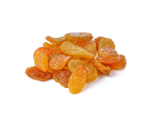 Yellow sultanas raisins isolated on white background cutout
