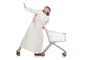 Arab man doing shopping isolated on white