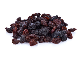 Dried raisins on a white background