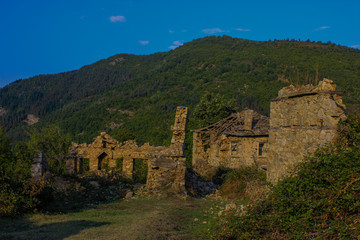 Fototapeta premium Abandoned houses in village Dyadovtsi near Ardino, Bulgaria
