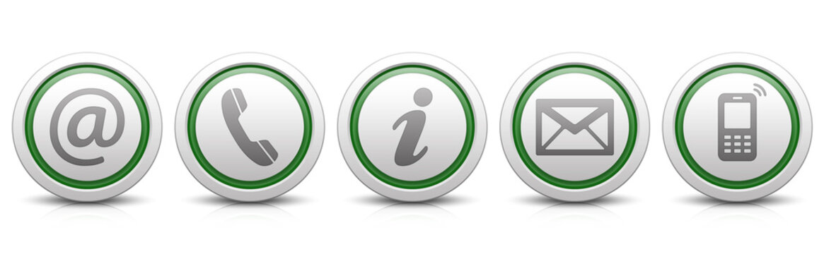 Contact Us – Set of light gray buttons with reflection & green