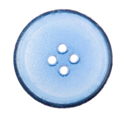 blue single button with four holes isolated on white