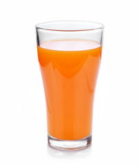 Full glass of orange juice on white background