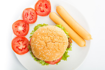 Classic Big hamburger on dish isolate
