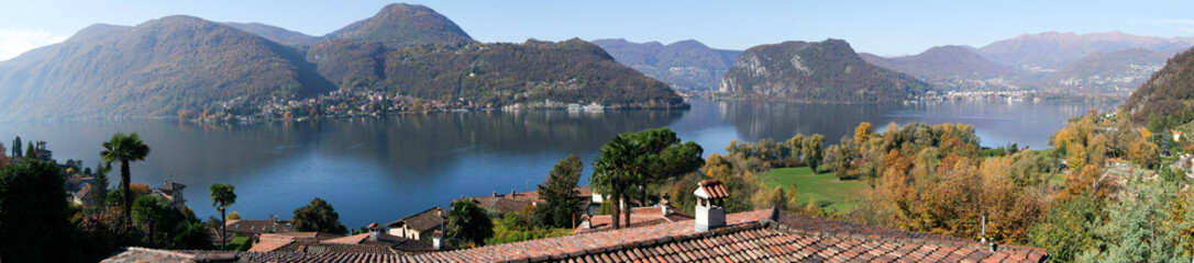 Panoramic view on lake Lugano