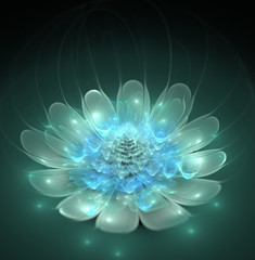 illustration of a fractal fantastic bright  blue flower