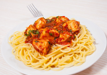 chicken breast in tomato sauce with spaghetti