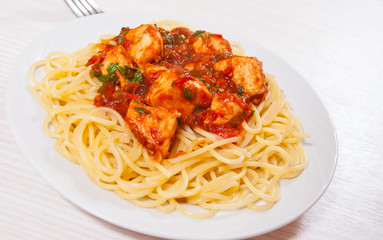 chicken breast in tomato sauce with spaghetti