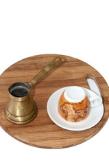 Pair of coffee mugs with turkish cooking utensil