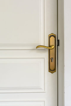 classic golden door handle on white door