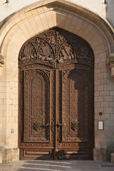 Carved wooden gate of the Hluboka Castle, Czech Republic.
