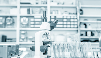 Laboratory microscope lens.modern microscopes in a lab.