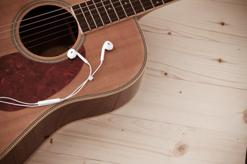 guitar with earphone process in vintage style