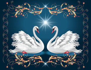 Elegant white swans and golden ornament