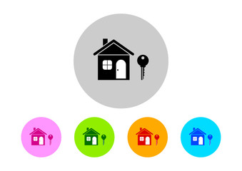 Colorful house icons on white background