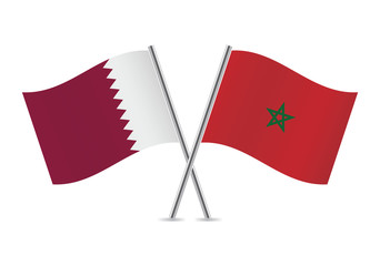 Qatar and Morocco flags. Vector illustration.