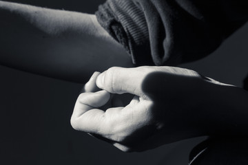 close up black and white shot of a hand