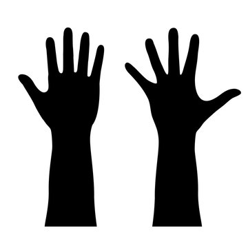 Rised hands, vector silhouette