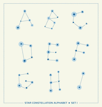 Alphabet letters as star constellation font