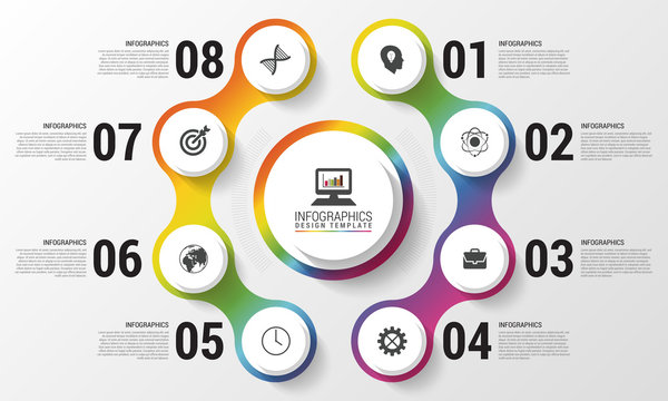 Infographic. Modern design template. Colorful circle with icons. Vector illustration