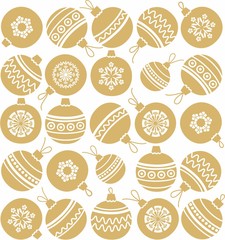 White background, Christmas toys, Golden balls, seamless. 