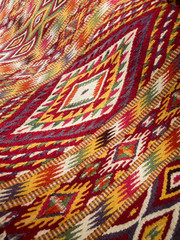 Close up of handmade traditional wool rug
